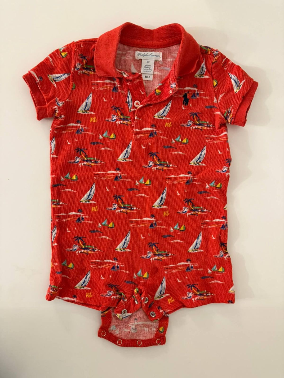 Polo Ralph Lauren Sailboat-Print Polo Romper, Kids 12 Month (9-12M)