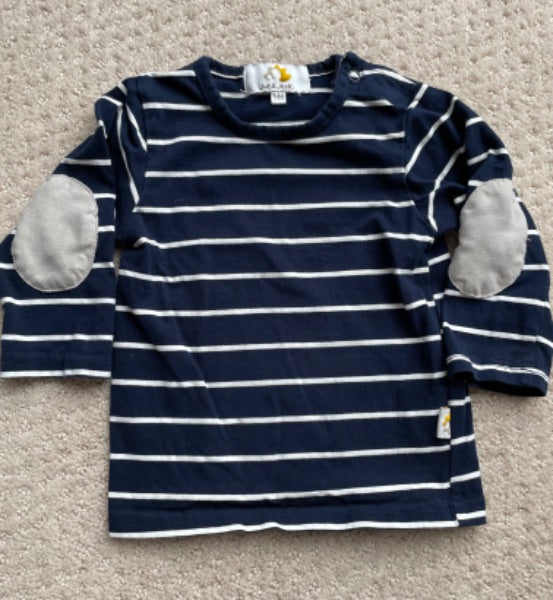 Juno Jack's - Matching Mom and Baby set - Navy and white stripe shirts with grey elbow patches, Kids 9 Month (6-9M)