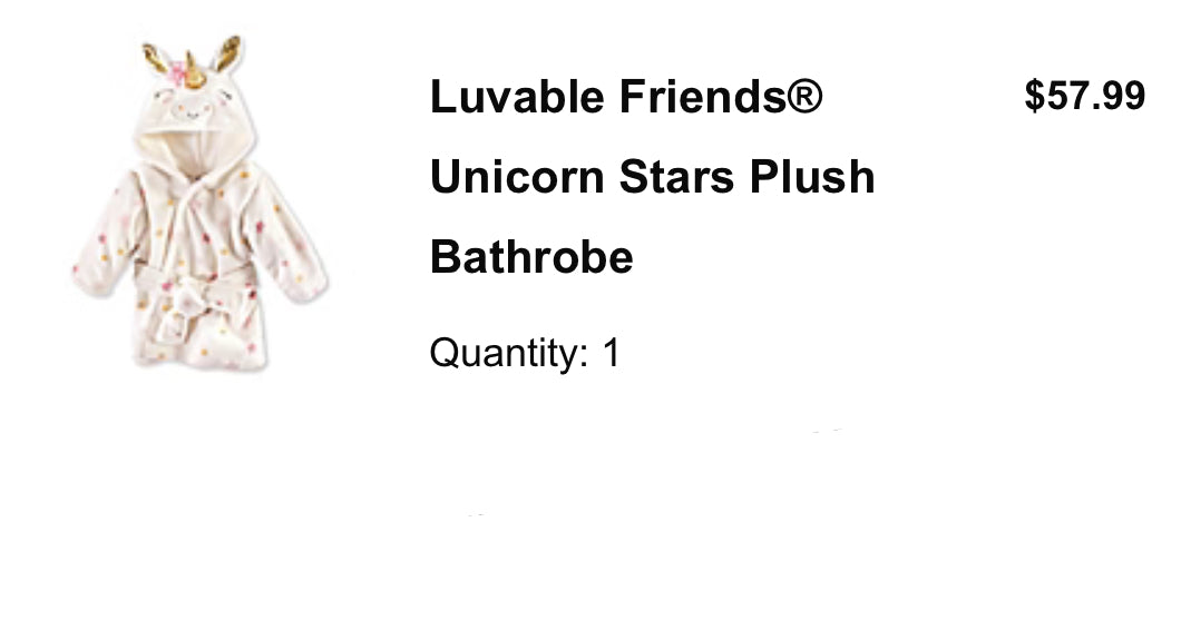 NWT Luvable Friends Baby Plush Bathrobe, Stars Unicorn, 0-9M - MSRP: $57.99, Kids 9 Month (6-9M)
