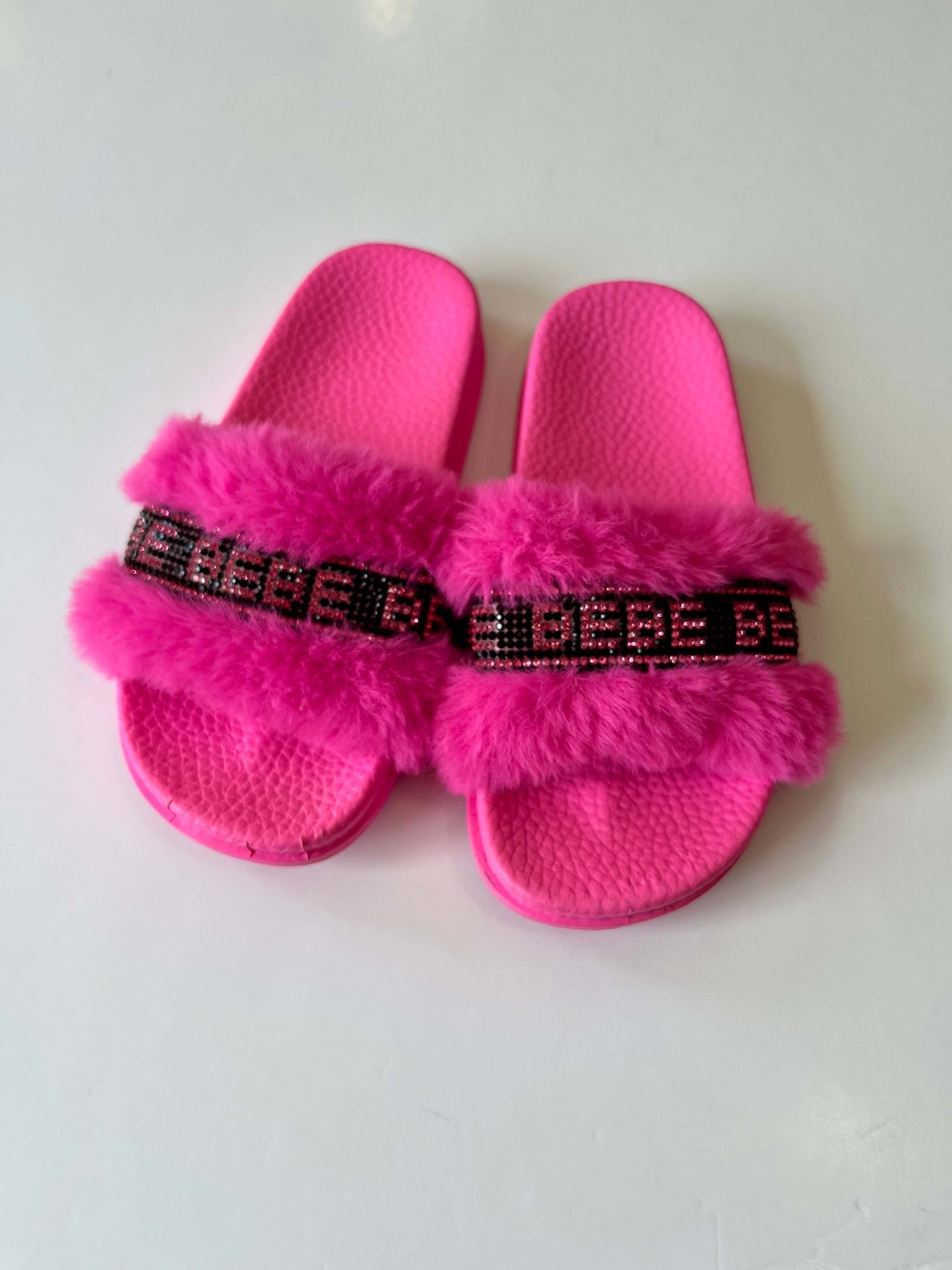 Size 11/12 Bebe Girls Furry Slides VGUC, Shoes 11.5 (Toddler:2-4yr)