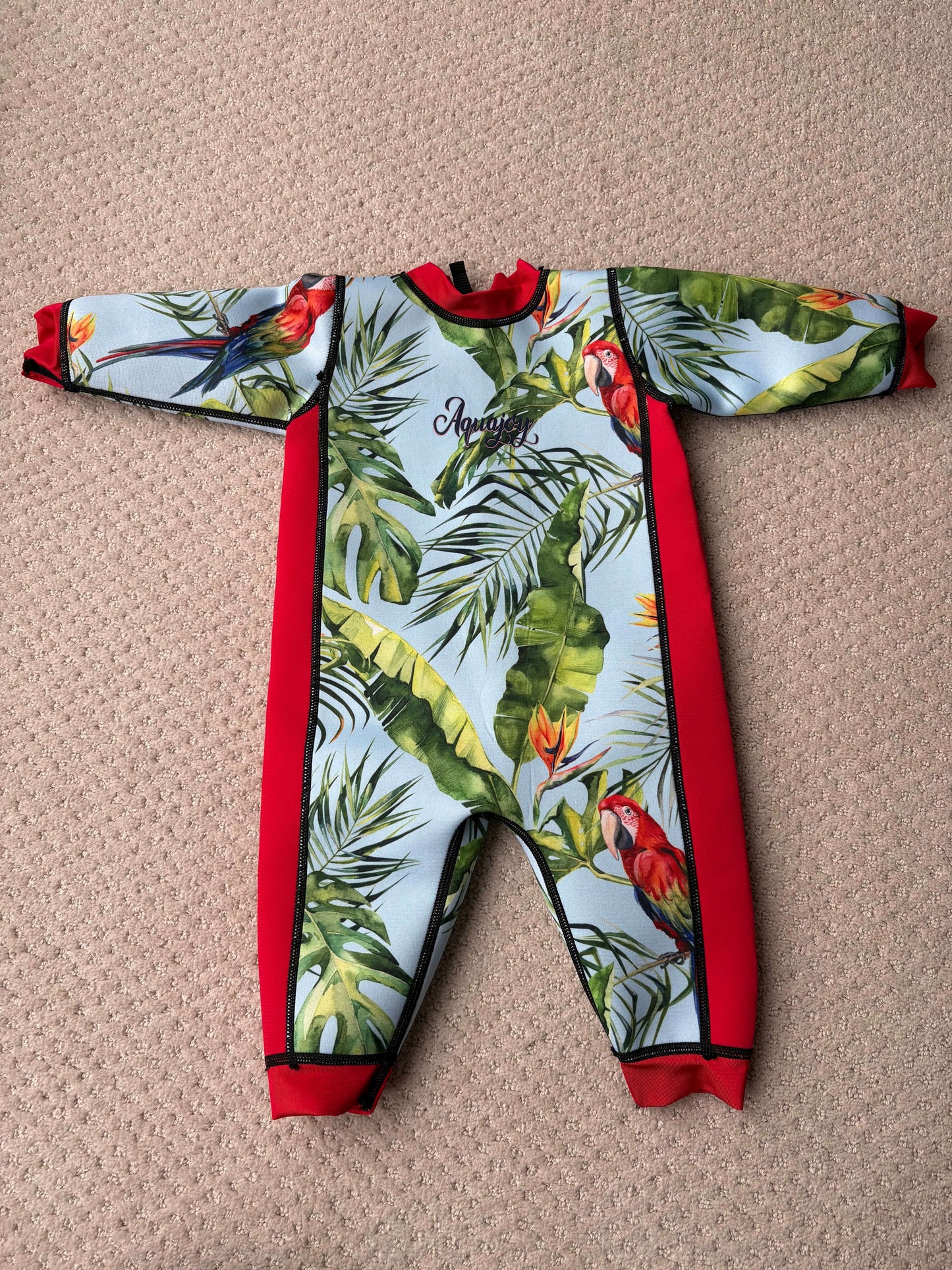 NEW - Aquajoy - girls wetsuit, tropical motif, 6-12m, Kids 12 Month (9-12M)