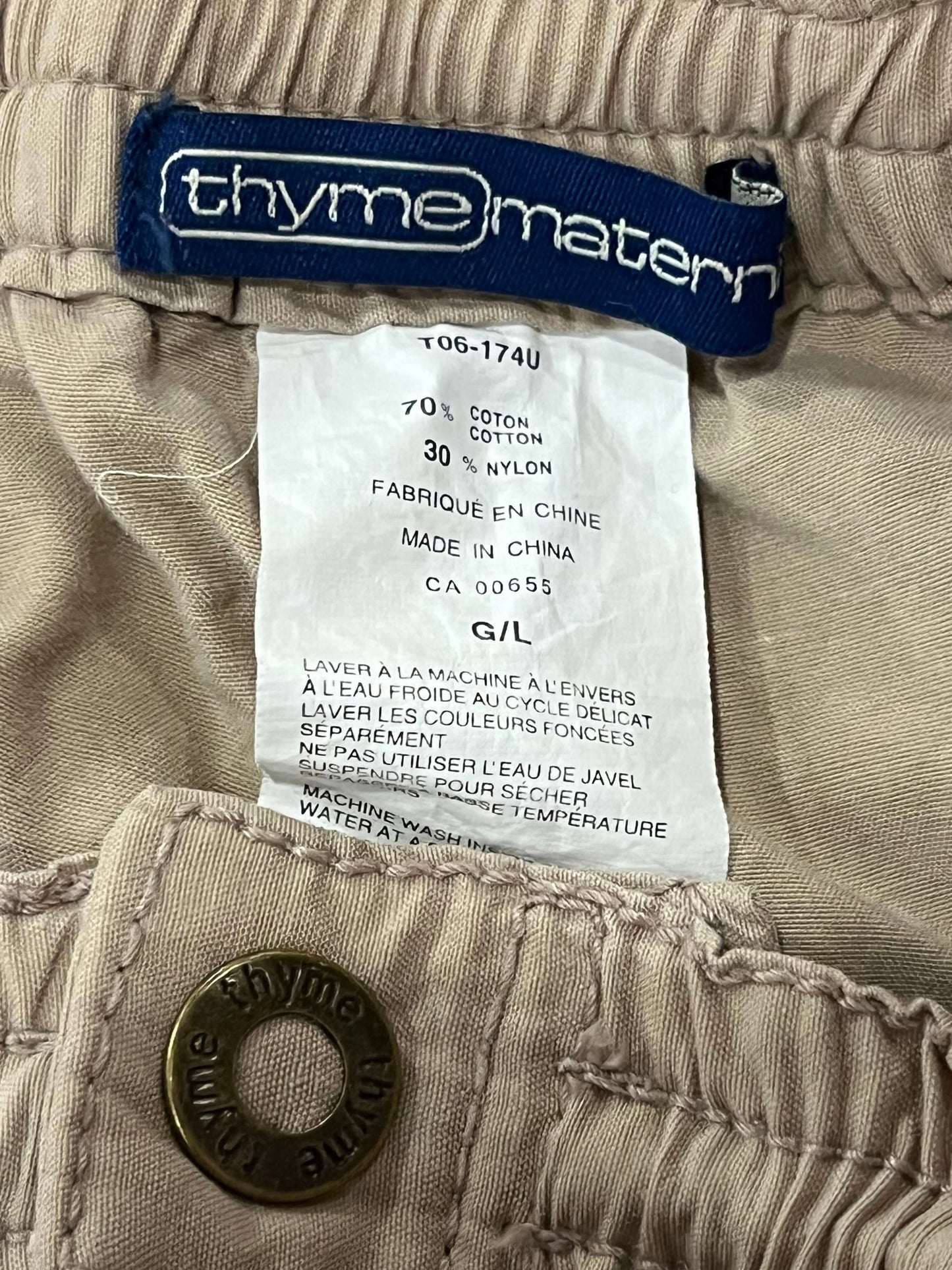 Khaki Maternity Adjustable Length Shorts from Thyme Maternity, size Large, Very Good Used Condition (VGUC), Maternity L (12-14)