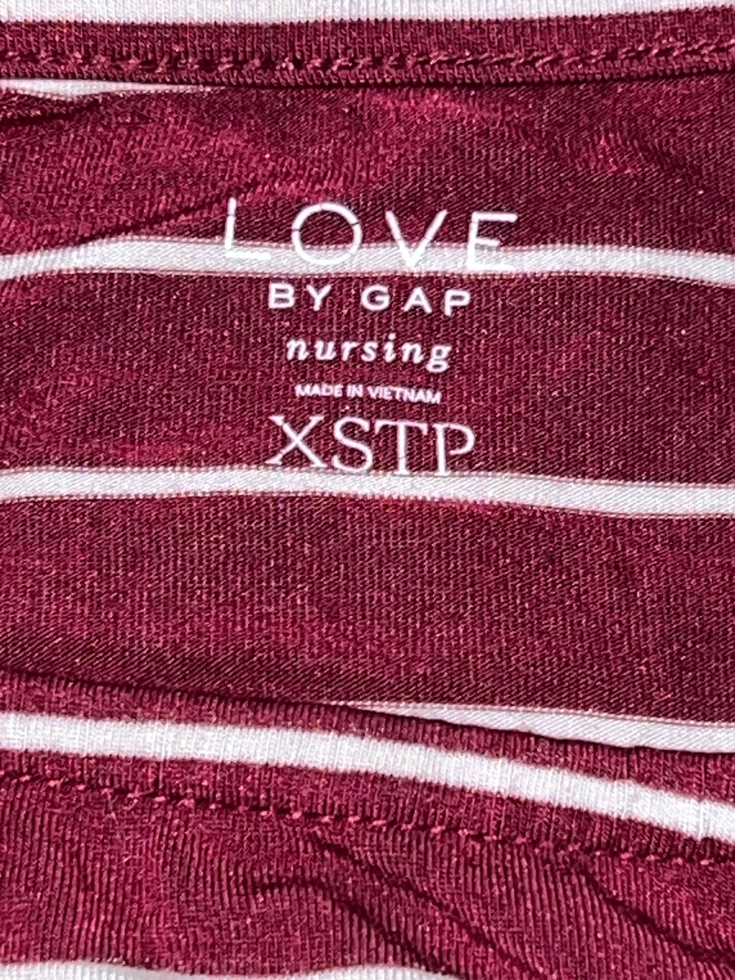 GAP Maternity Postpartum Nursing Top, soft 3/4 length sleeve Burgundy with white stripes Nursing Top, size XS/X-Small. (Postpartum), VGUC, Maternity XS (0-2)