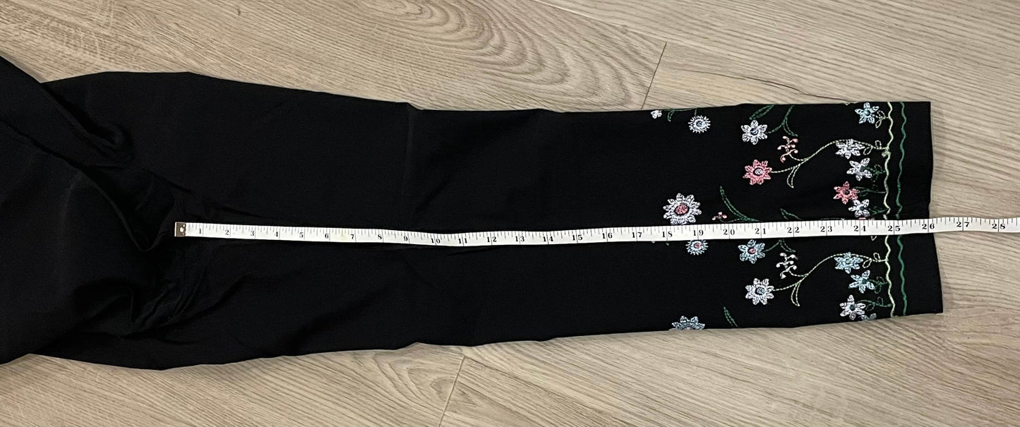 Black Maternity pants with embroidery detail on lower legs, approx size Small, Very Good Used Condition (VGUC), Maternity S (4-6)