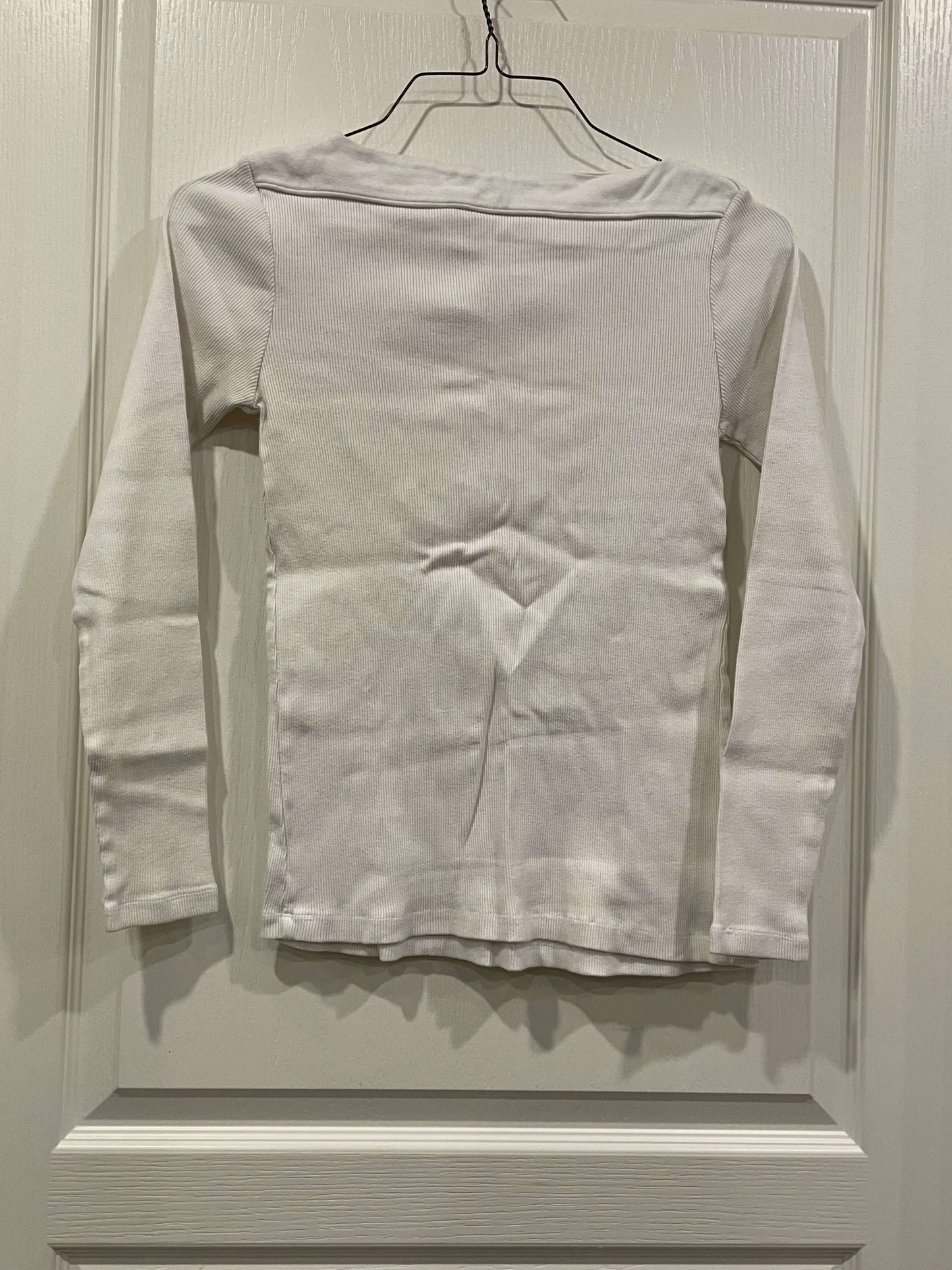 Thyme Maternity, L/S White Ribbed Boat neck top, size Small, Maternity S (4-6)