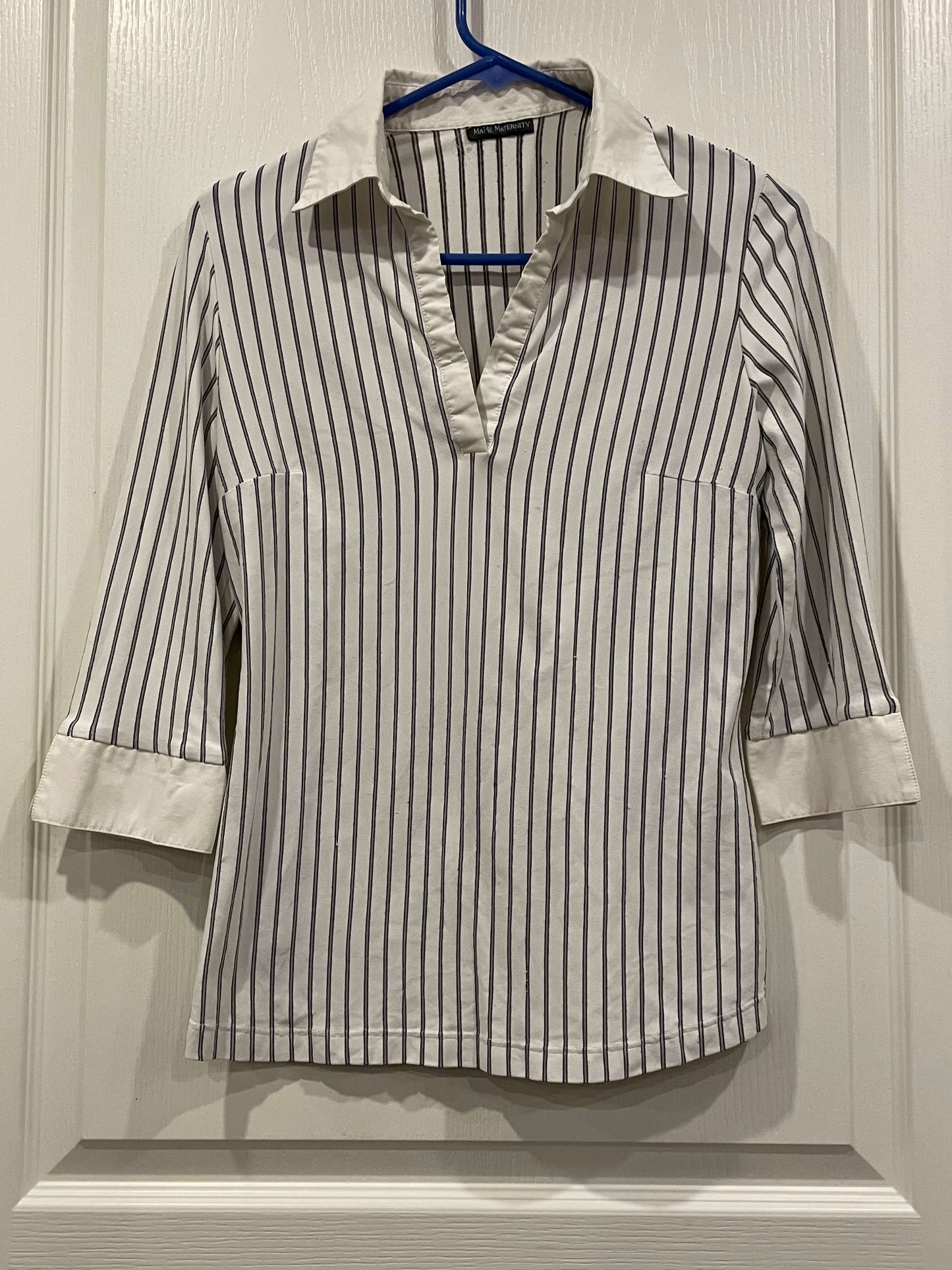 Striped Shirt with Dress Shirt Collar and Sleeve Cuffs from Mame Maternity, Size Small, Very Good Used Condition (VGUC), Maternity S (4-6)