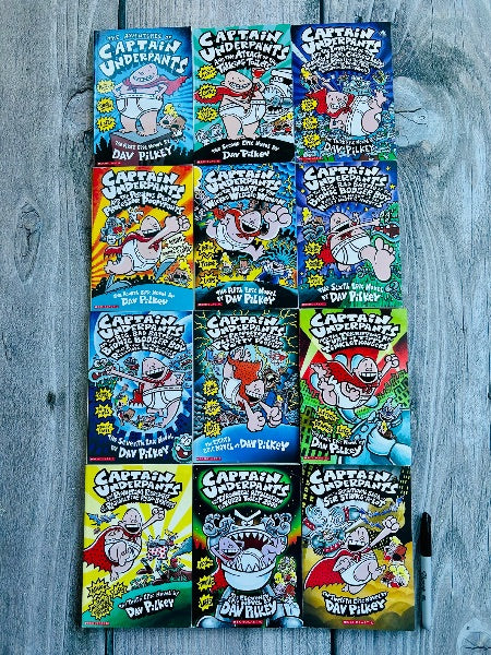 Captain Underpants complete book collection 1-12 by Dav Pilkey, excellent condition