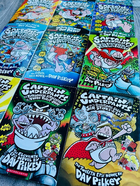 Captain Underpants complete book collection 1-12 by Dav Pilkey, excellent condition
