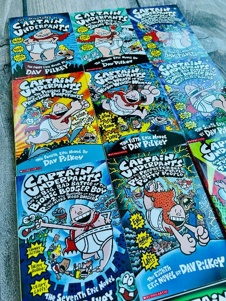 Captain Underpants complete book collection 1-12 by Dav Pilkey, excellent condition