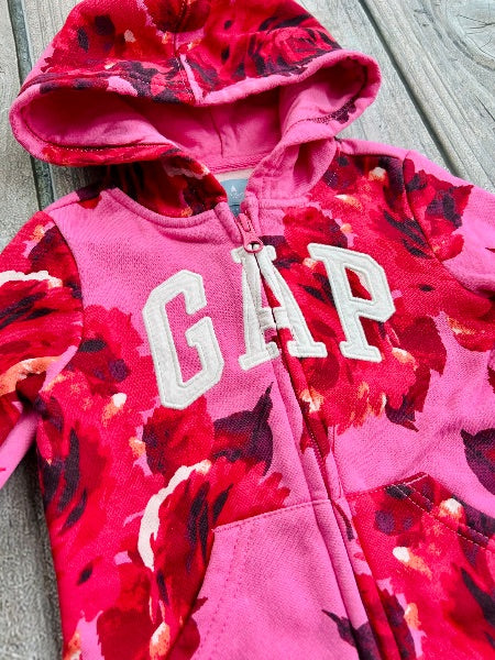 BabyGap size 2T girls pink floral logo zip up hoodie, zip up sweater, like new, Kids 2T