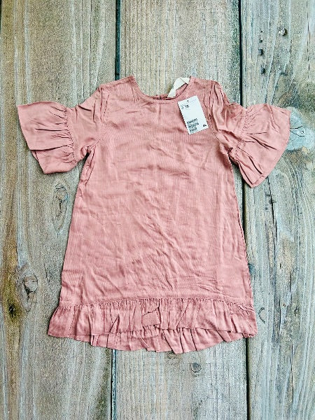 H&M size 2-3Y girls dusty pink viscose A-line dress with flared sleeves, brand new with tags, Kids 3/3X , Kids 3T