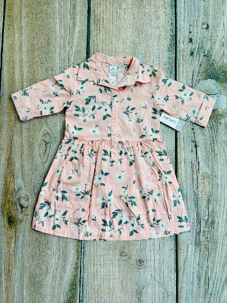 Carter’s size 3T girls light pink floral cotton button up dress, brand new with tags, Kids 3/3T, Kids 3T