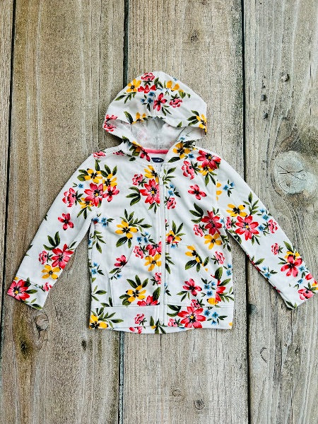 Old Navy girls size 4T white floral light zip up hoodie, zip up sweater, like new, Kids 4/4T