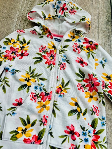 Old Navy girls size 4T white floral light zip up hoodie, zip up sweater, like new, Kids 4/4T