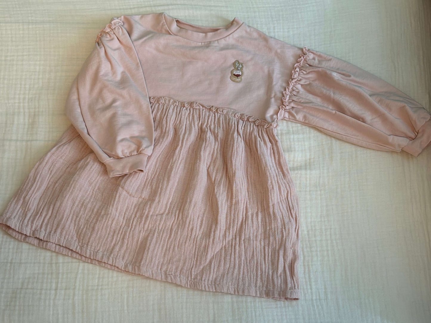 Souris Mini (French Canadian Brand) 3T Toddler Girls Pink Muslin Long Sleeved Dress, Kids 3T