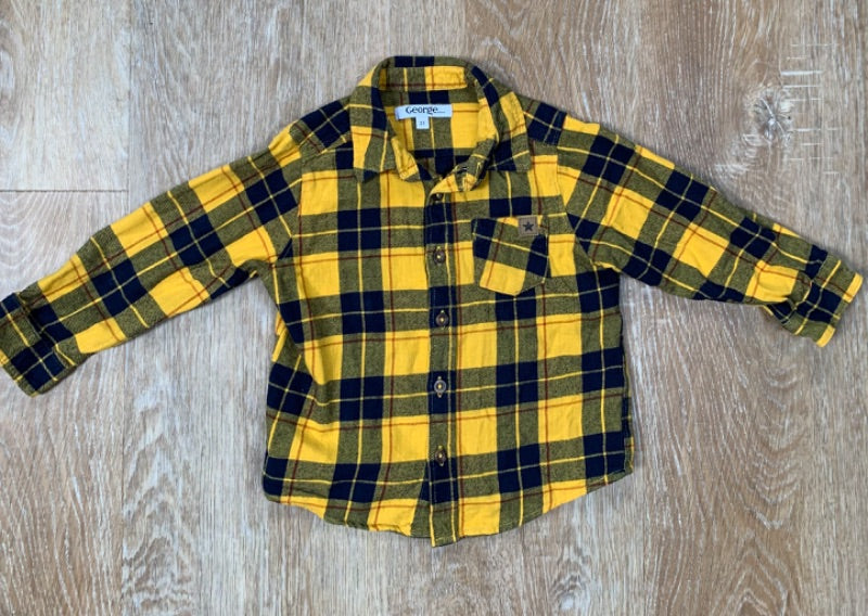 Yellow Plaid Long Sleeve Shirt - Size 3 , Kids 3T
