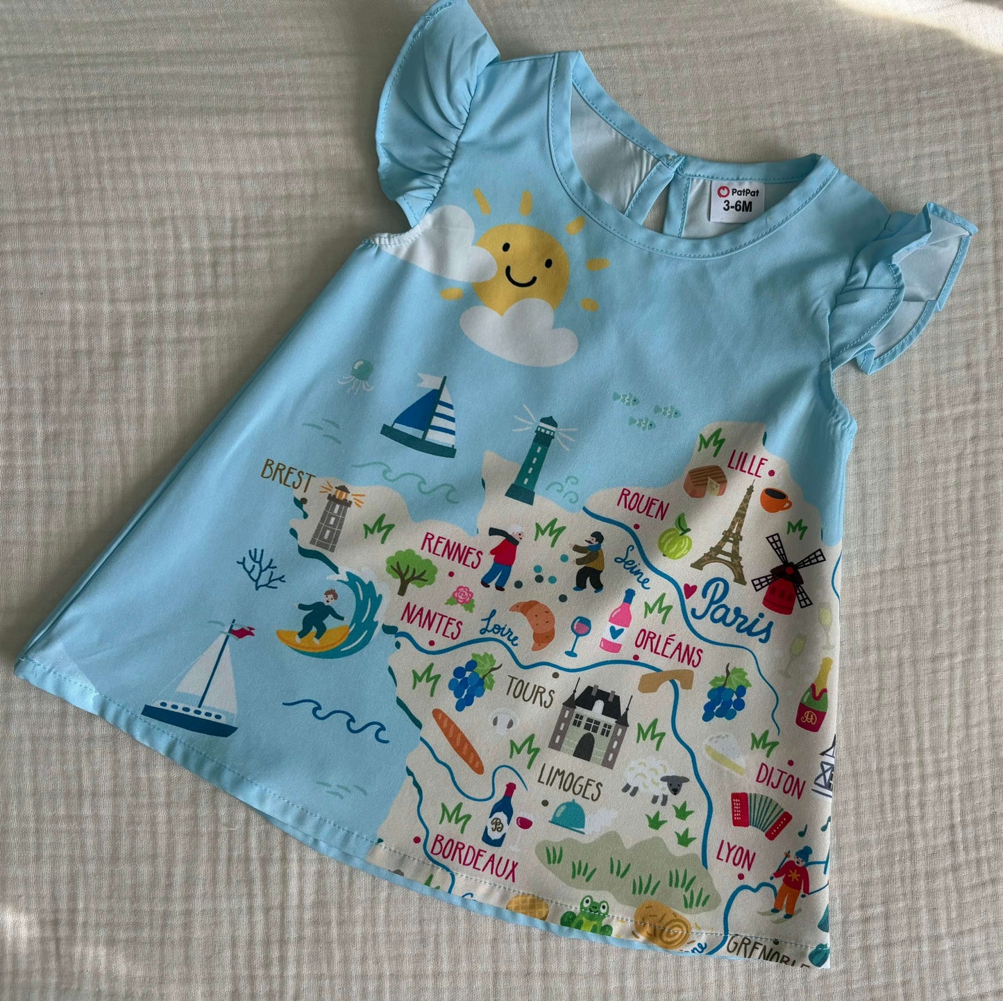 3-6 Months Baby Girl France Map Dress , Kids 6 Month (3-6M)