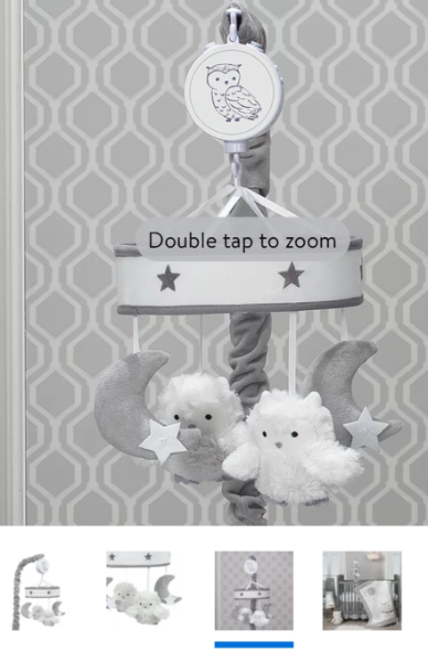 Lambs & Ivy Luna Gray / White Owls and Moons Musical Portable Crib Mobile