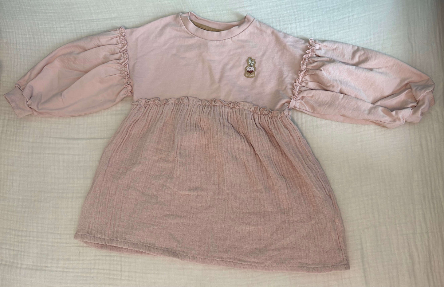 Souris Mini (French Canadian Brand) 3T Toddler Girls Pink Muslin Long Sleeved Dress, Kids 3T