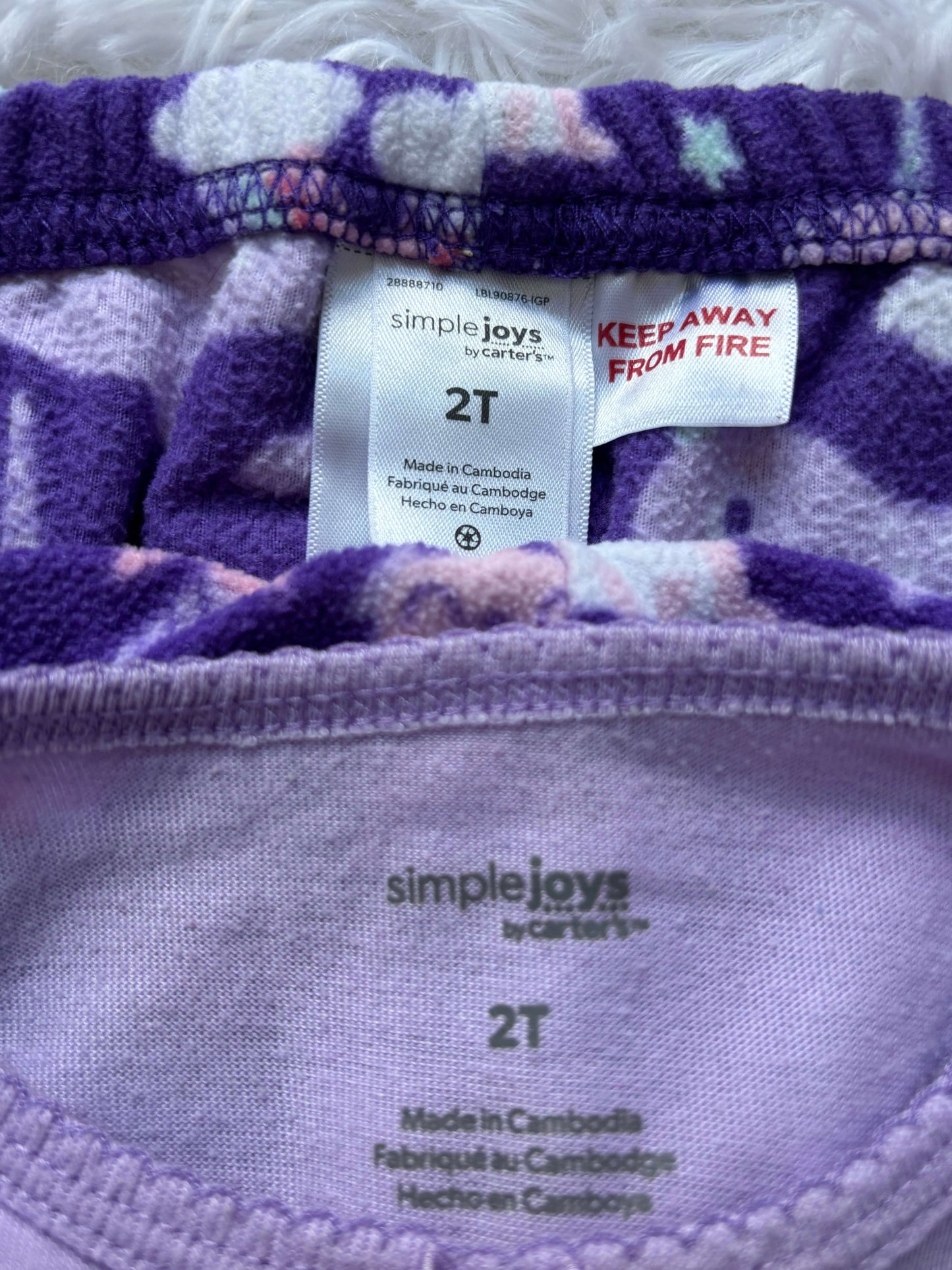 2 pair of 2-piece pajamas, Simple Joys by Carter’s, 2T girls, unicorn and sheep, Kids 2T