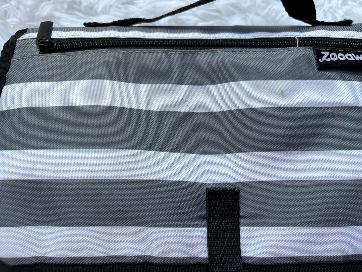 Portable Diaper Change Mat, grey and white stripes
