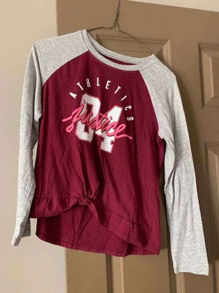 Justice Active Top. Size 14/16. Burgundy and grey., Kids 14