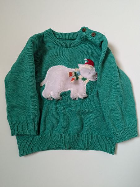 M&s winter green polar bear sweater , Kids 9 Month (6-9M)