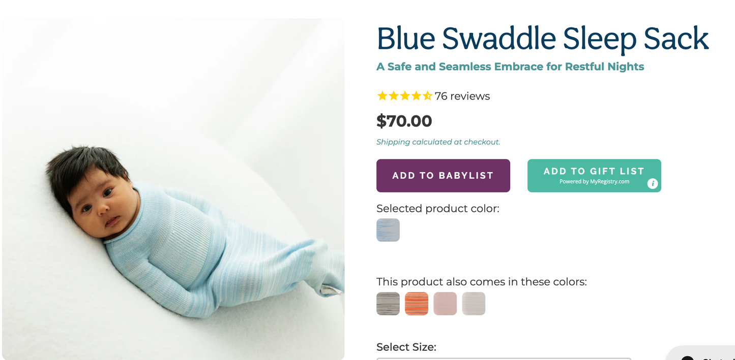 Swaddelini, Blue Swaddle Sleep Sack, New, Retails $100, 0-6 Months (Small)