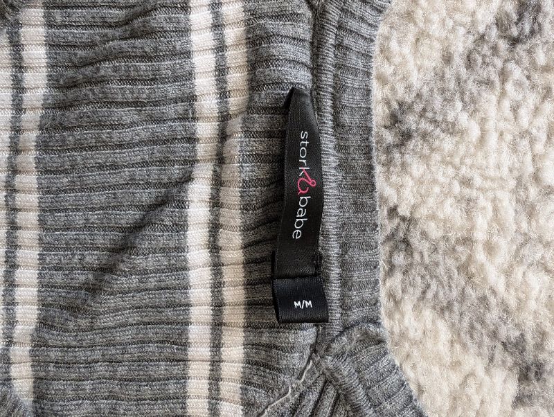 Stork and Babe, Grey & White Striped Sweater, Medium, Maternity M (8-10)