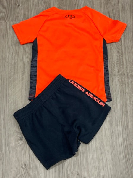 Under Armour short set (fluorescent orange/Dark Grey), size 12 mos, EUC, Kids 12 Month (9-12M)