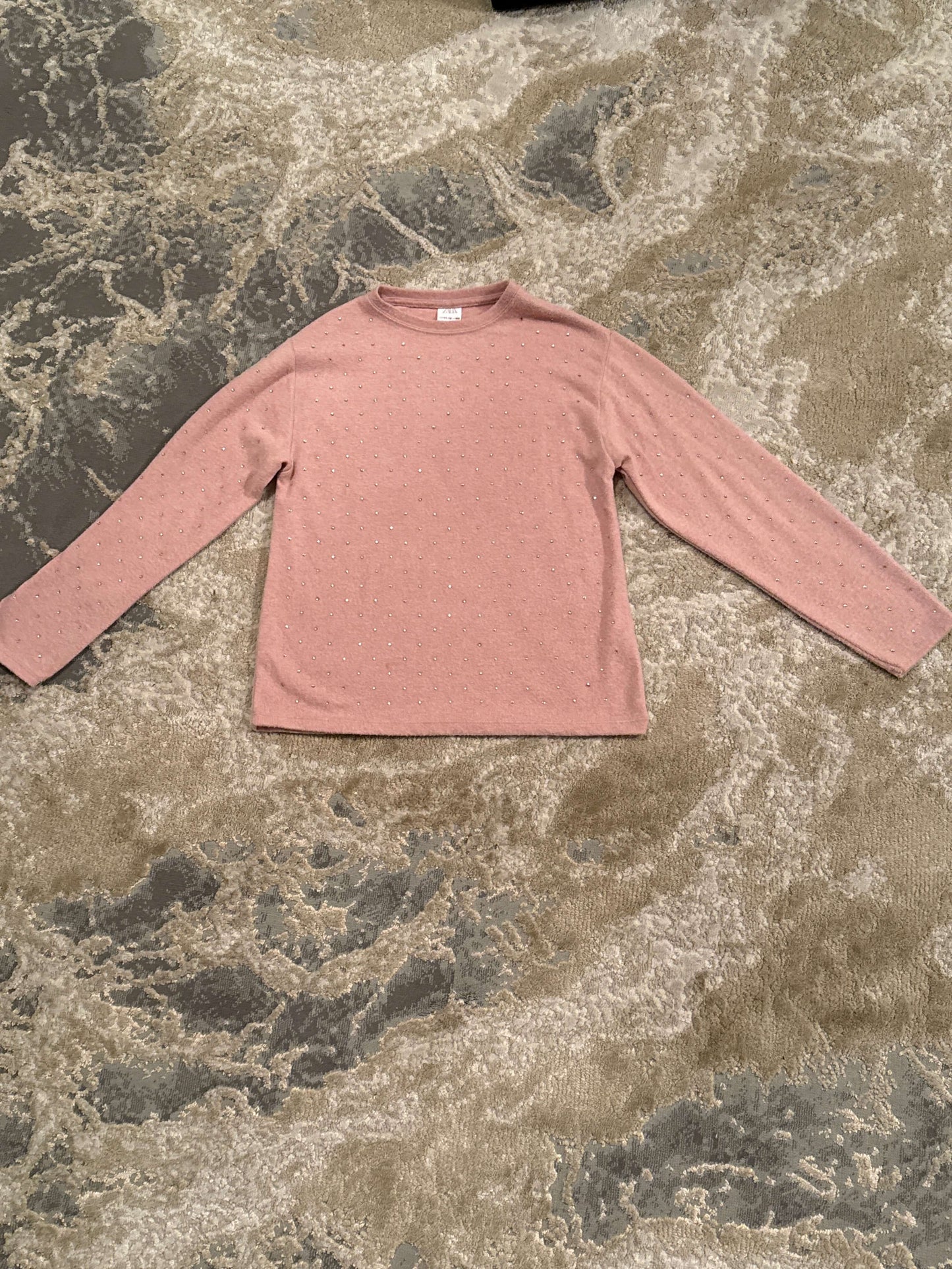 Zara size 11-12 pink sweater with rhinestones, Kids 12 & 14 (large)
