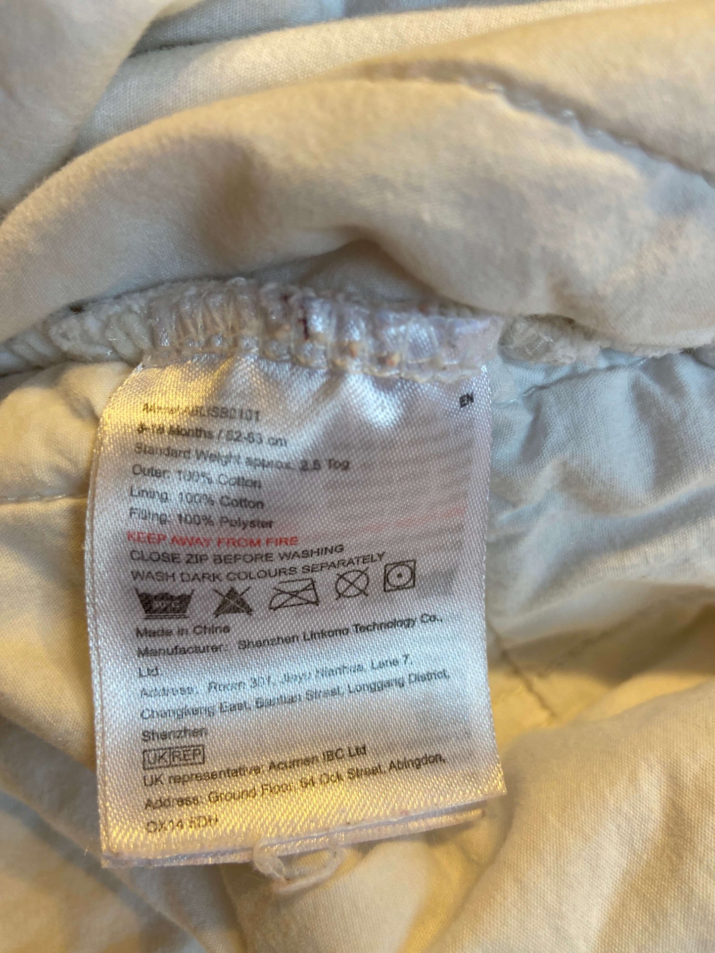 2.5 TOG winter sleep sack with removable arms, 12-18 Months (Large)