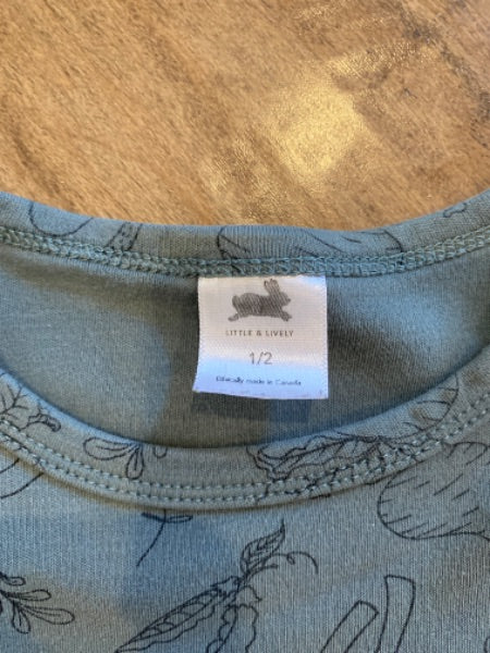Little & Lively “vegetable” teal shirt size 1/2, Kids 2T