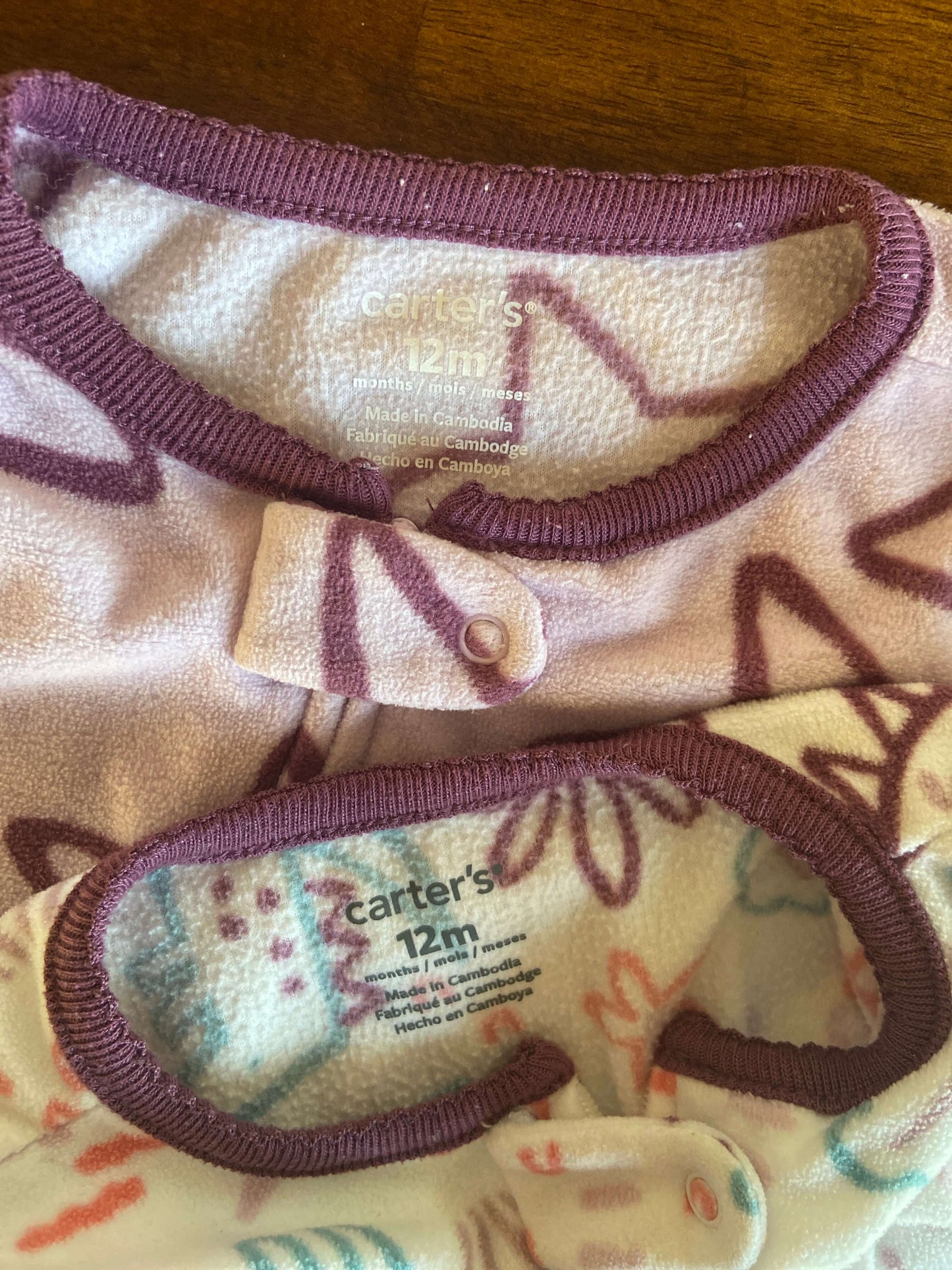 2 Carter’s Fleece Sleepers 12 months , Kids 12 Month (9-12M)