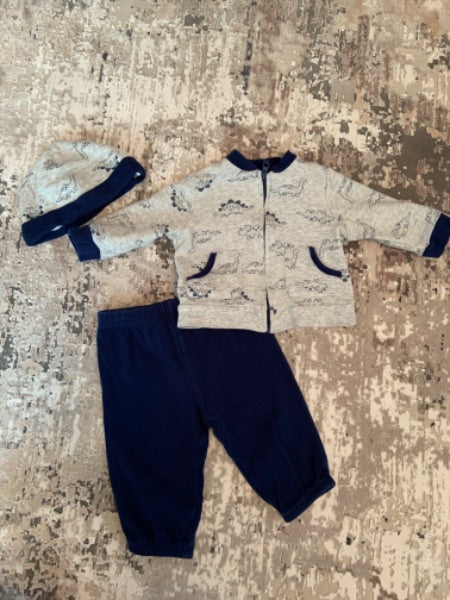 Little me size 6m 3 pc set gray & Navy , Kids 6 Month (3-6M)