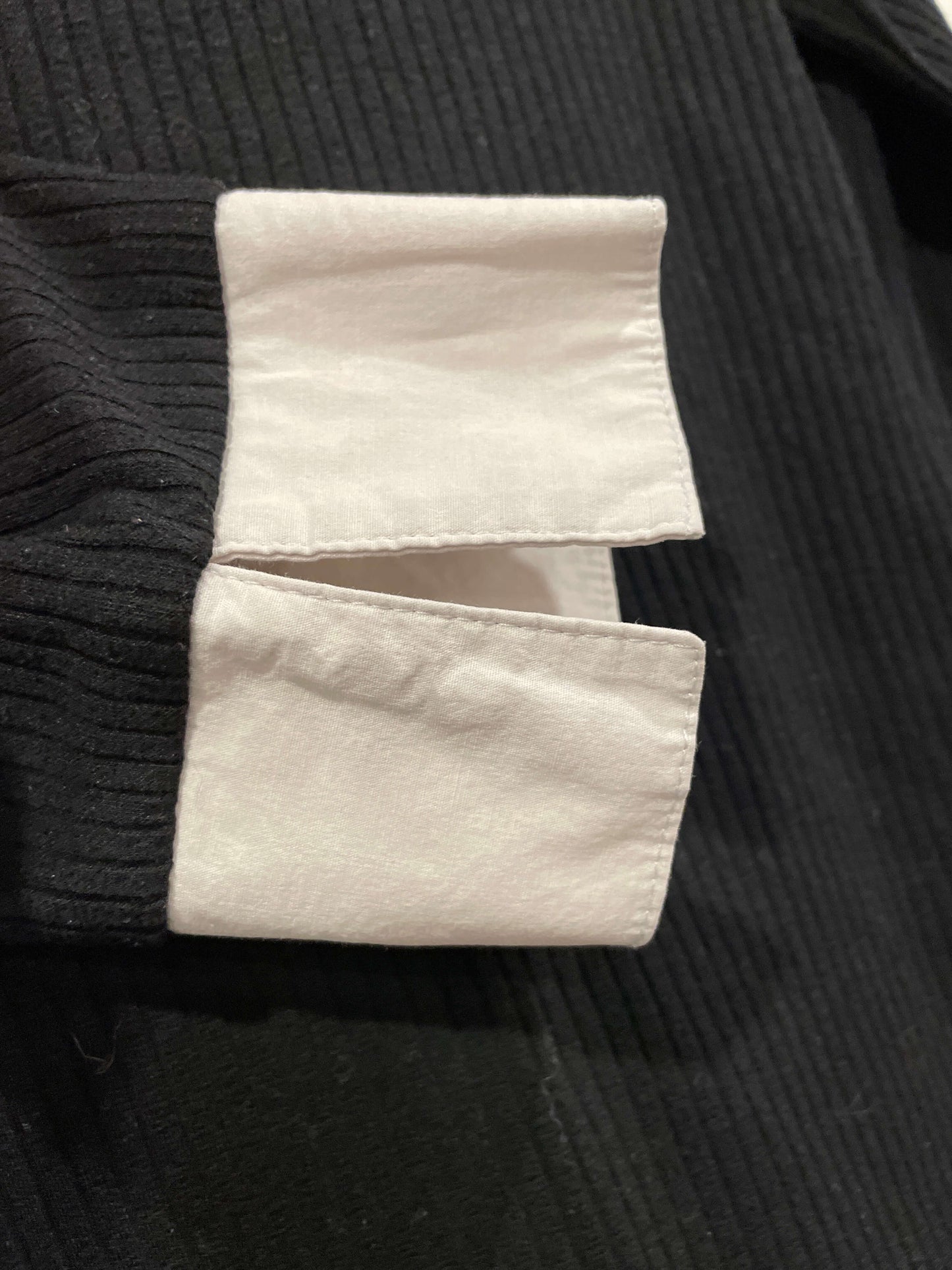 Black Ribbed Maternity Shirt with White Dress Collar, size Small, Maternity S (4-6)