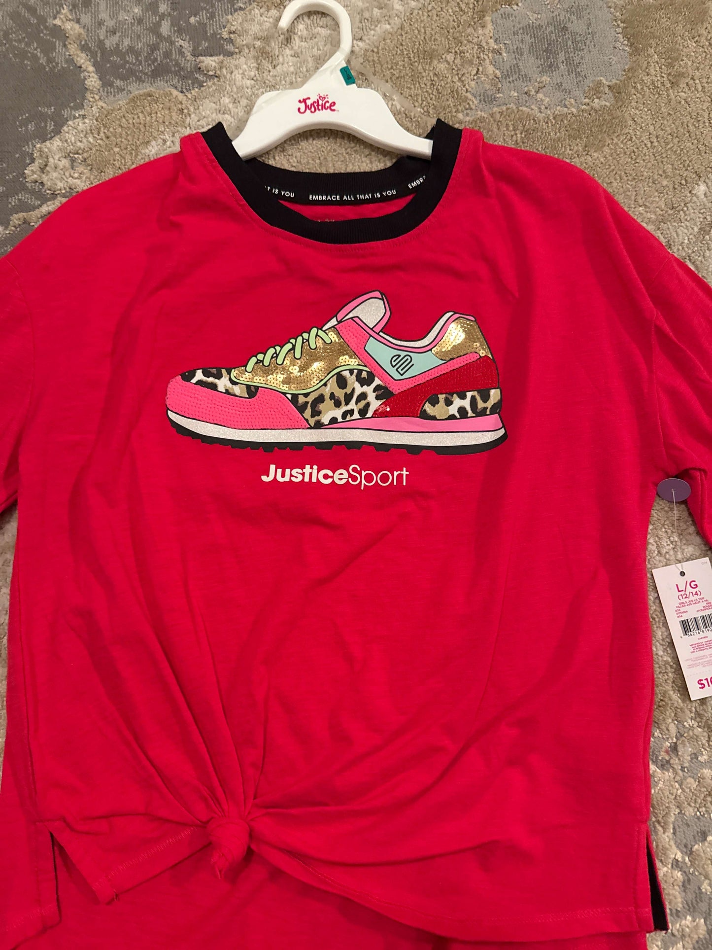 Justice Size 12/14 red long sleeve shirt with a runner. , Kids 12 & 14