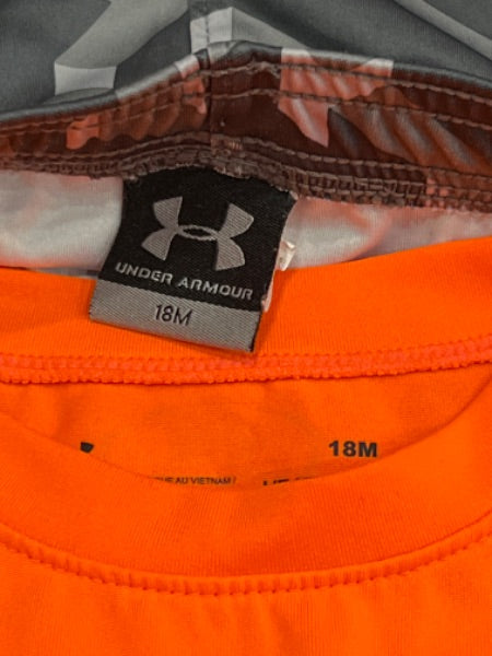 Under Armour short set (Orange/Grey), size 18mos, EUC, Kids 18 Month (12-18M)