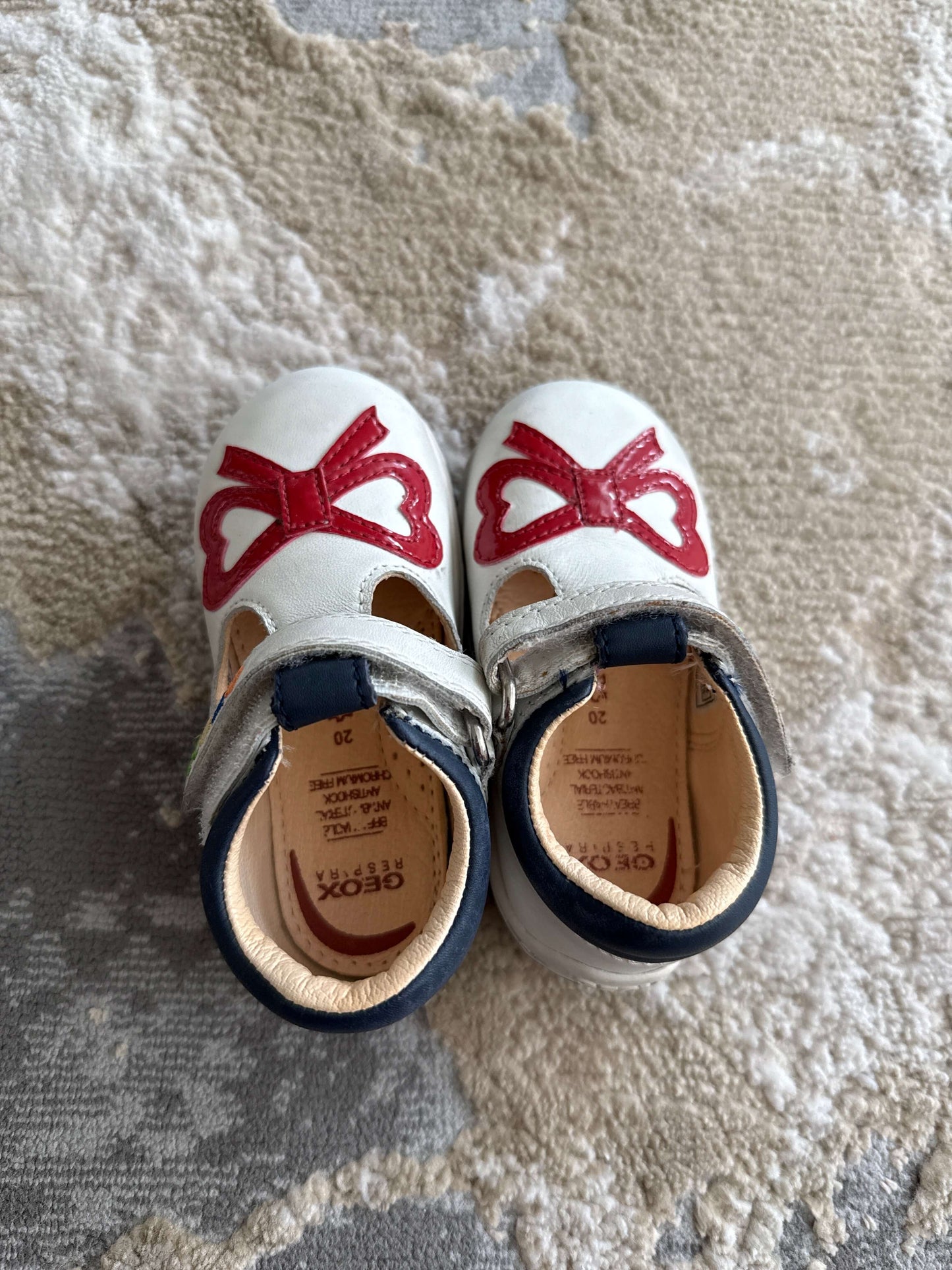Geox size 20 (4 us) white, Navy shoes with red bow , Shoes 4 (Baby: 0-12 mth)