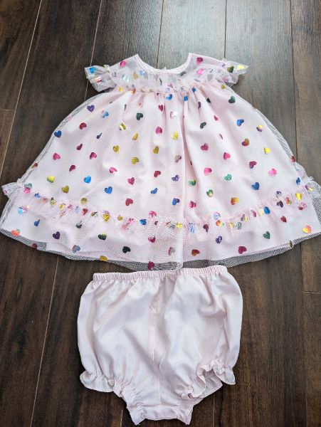 Pippa & julie pink and multicolored heart dress 12m, Kids 12 Month (9-12M)