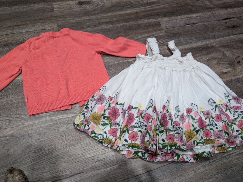 Off white flower dress and coordinating sweater 6-12m, Kids 12 Month (9-12M)