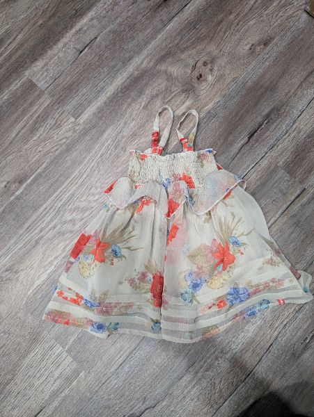 Beige stretchy dress with flowers, Kids 12 Month (9-12M)