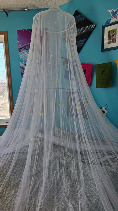Glow in the dark stars on bed/play area mesh