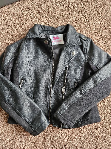 Girls faux leather moto jacket, black, justice size 8, Kids 7 & 8 (small)