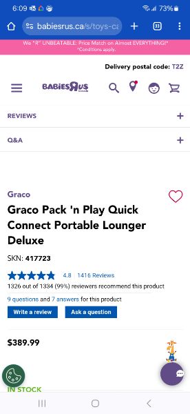 Graco Pack N' Play Quick Connect Portable Lounger Deluxe, Retail $390