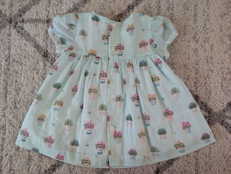 Mayoral Baby Girl Dress-Pale Jade with Flower Pots (includes matching diaper cover), MSRP: $55, Kids 6 Month (3-6M)