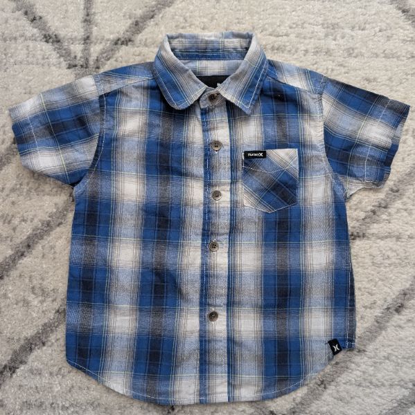 Plaid Hurley Shirt, Blue, 18M, Kids 18 Month (12-18M)