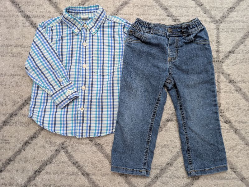 Blue Plaid Button Down & Jeans, 24M, Kids 24 Month (18-24M)
