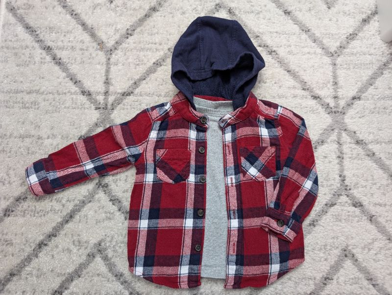 Plaid Hoodie and T-Shirt, Red & Blue,2T, Kids 2T