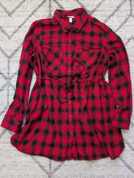 Buffalo Plaid Button Up Maternity Shirt, Large, Maternity L (12-14)